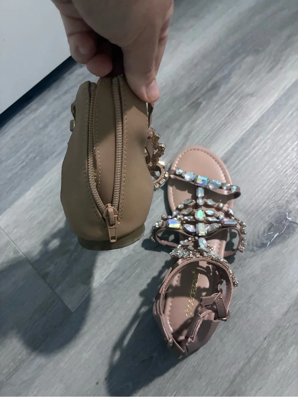 Shoe Dazzle Beige/Tan Jeweled Gladiator Sandals